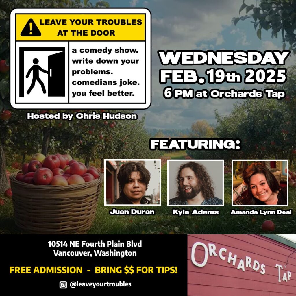 vancouver washington events fun stand-up comedy chris hudson leave your troubles at the door