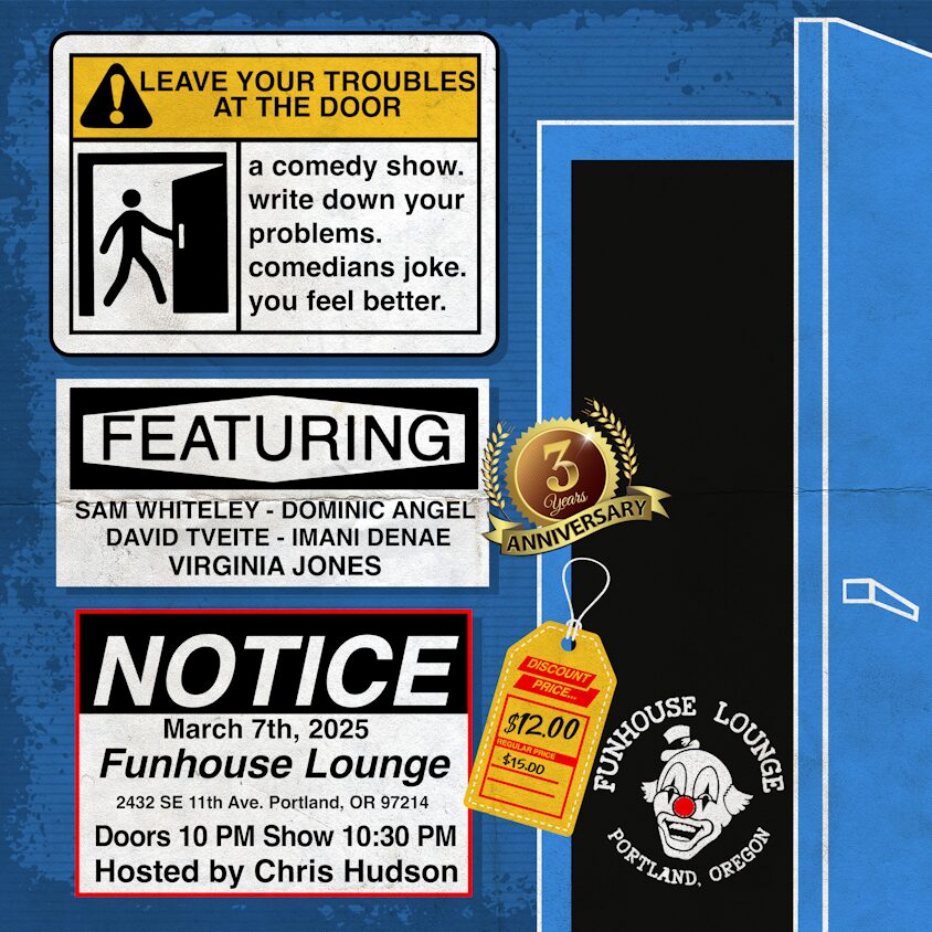pdx events comedy fun chris hudson leave your troubles stand-up portland oregon