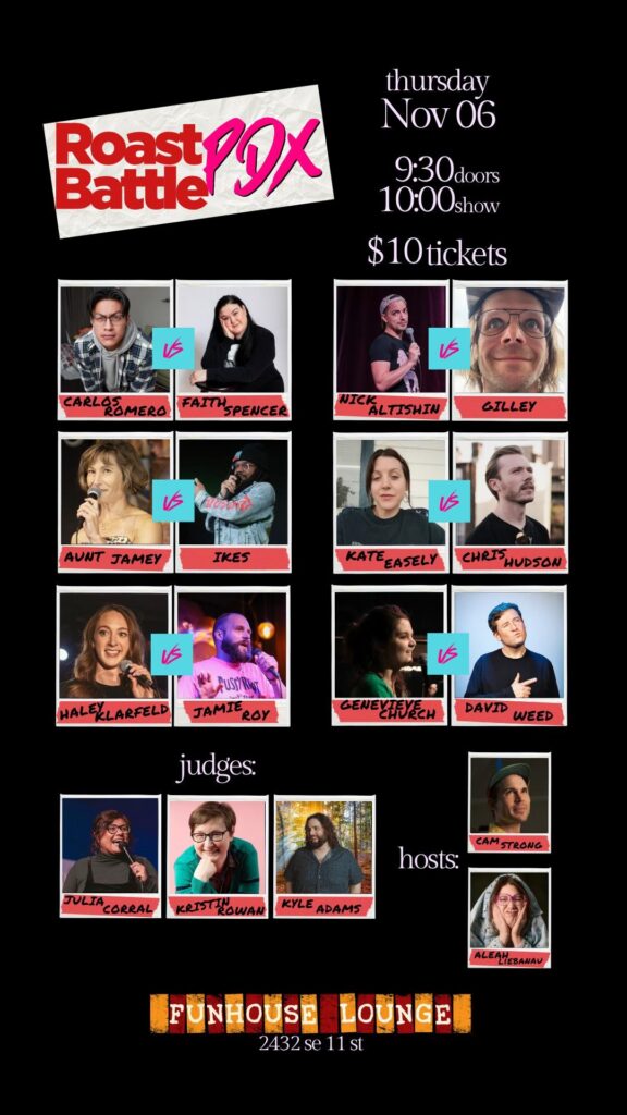 pdx tonight nightlife shows portland oregon roast battle comedy stand-up comedy comedian chris hudson