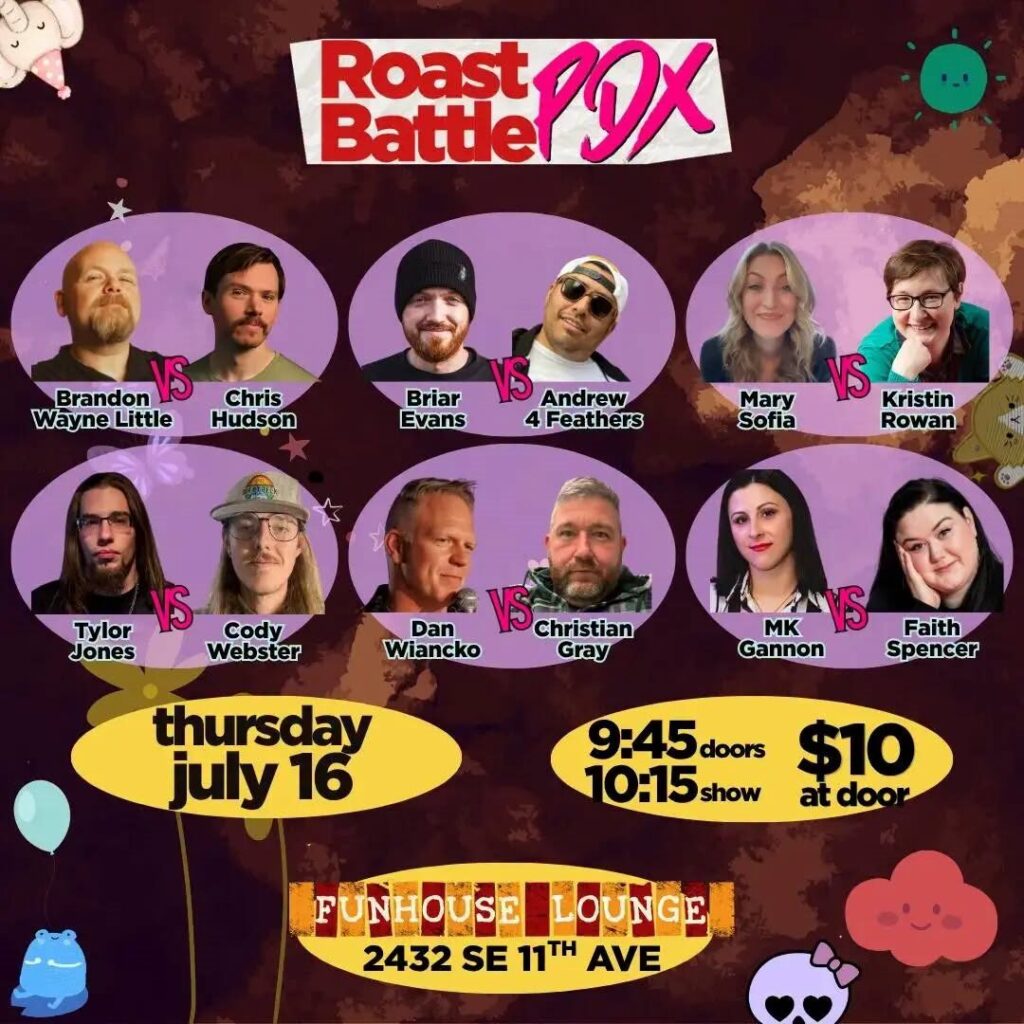 pdx events tonight fun comedy roast battle comedian chris hudson portland oregon baltimore cool nightlife